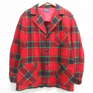 ペンドルトン(PENDLETON)のL★古着 ペンドルトン PENDLETON 長袖 ビンテージ ウール ジャケット メンズ 70年代 70s 赤他 レッド タータン チェック 23feb07 中古 アウター(ダッフルコート)