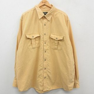 エディーバウアー(Eddie Bauer)のXL★古着 エディーバウアー 長袖 ヘビー フランネル シャツ メンズ 大きいサイズ コットン ロング丈 黄 イエロー 23feb08 中古 トップス(シャツ)