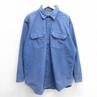 ウールリッチ(WOOLRICH)のXL★古着 ウールリッチ WOOLRICH 長袖 ヘビー フランネル シャツ メンズ 00年代 00s ロング丈 大きいサイズ コットン 薄紺 ネイビー 23feb08 中古 トップス(シャツ)