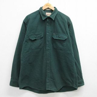 ウールリッチ(WOOLRICH)のXL★古着 ウールリッチ WOOLRICH 長袖 ヘビー フランネル シャツ メンズ 00年代 00s 大きいサイズ ロング丈 コットン 緑 グリーン 23feb16 中古 トップス(シャツ)