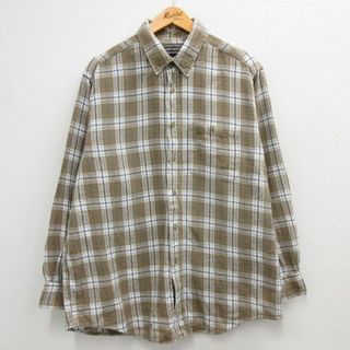 XL★古着 長袖 フランネル シャツ メンズ 90年代 90s コットン ボタンダウン ベージュ系他 カーキ チェック 23feb17 中古 トップス(シャツ)