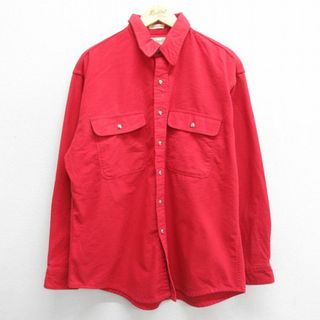 XL★古着 長袖 ヘビー フランネル シャツ メンズ 90年代 90s 大きいサイズ コットン USA製 赤 レッド 23feb20 中古 トップス(シャツ)