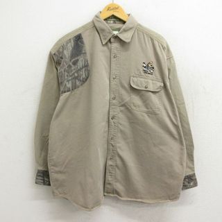 XL★古着 長袖 ハンティング シャツ メンズ 鳥 大きいサイズ コットン ベージュ カーキ 23feb17 中古 トップス(シャツ)