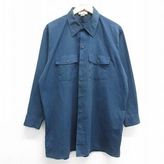 ディッキーズ(Dickies)のXL★古着 ディッキーズ Dickies 長袖 ワーク シャツ メンズ 90年代 90s ロング丈 USA製 紺 ネイビー 23feb28 中古 トップス(シャツ)