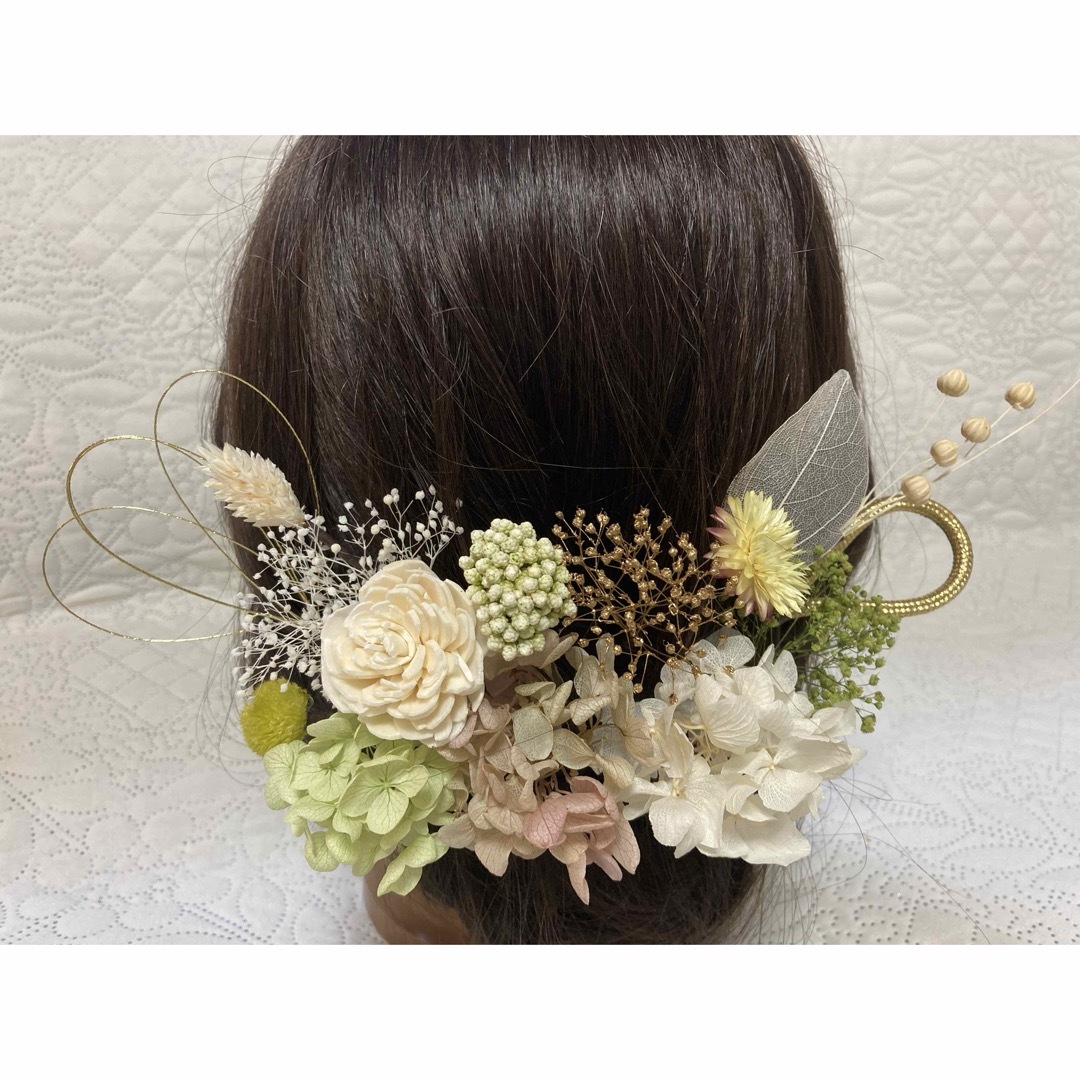 髪飾り　ナチュラルグリーン白金R-447   卒業式髪飾り　結婚式髪飾り レディースのヘアアクセサリー(ヘアピン)の商品写真