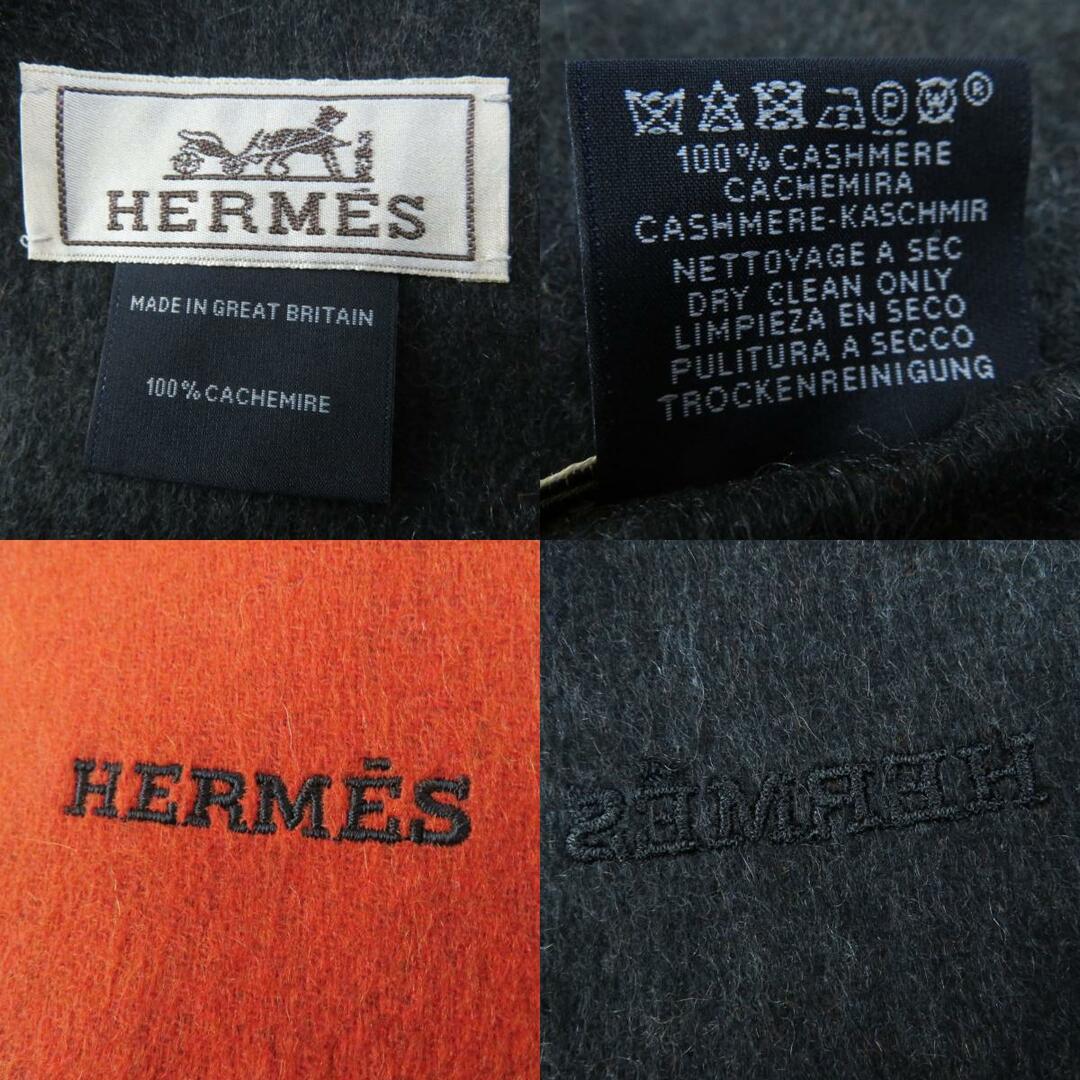 Hermes(エルメス)の極美品◎HERMES エルメス H393800T 03 エシャルプ レクトヴェルソ カシミヤ100％ フリンジ付き リバーシブル マフラー ORANGE／ANTHRACITE 40×160cm 英国製 正規品 レディース レディースのファッション小物(マフラー/ショール)の商品写真