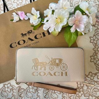 COACH ホワイト ベージュ イエロー 馬車 ストラップ(財布)