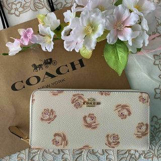 COACH ホワイト ベージュ バラ フラワー ペイント(財布)