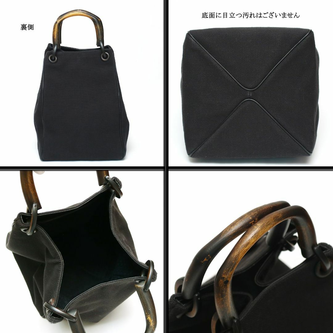 Gucci(グッチ)の◇グッチ◇ ブラック コットンキャンバス / ウッドハンドル / ハンドバッグ レディースのバッグ(ハンドバッグ)の商品写真