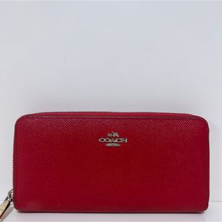 コーチ(COACH)の☆美品☆送料無料☆COACHコーチレザーラウンドファスナー長財布☆レッド系☆(財布)