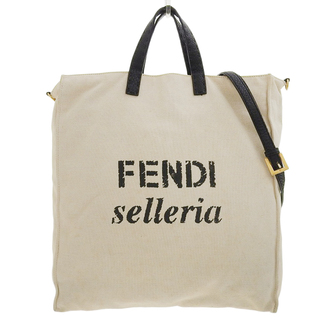 FENDI - 【本物保証】 フェンディ FENDI セレリアロゴ ナチュラル 2WAYバッグ ショルダーバッグ トートバッグ キャンバス ベージュ