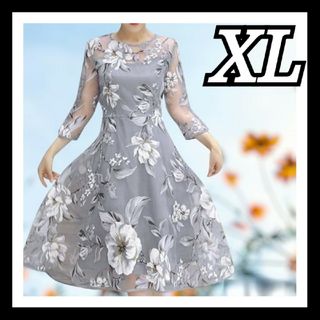 ❤XLサイズ❤結婚式 ドレス パーティードレス カクテルドレス 花柄 ワンピース(ミディアムドレス)