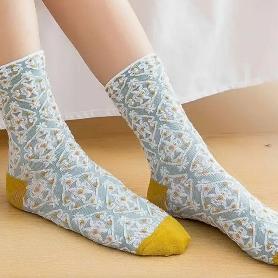 【新品】レディース 花柄  靴下 5足セット ブルー　ボタニカル　 ソックス  レディースのレッグウェア(ソックス)の商品写真