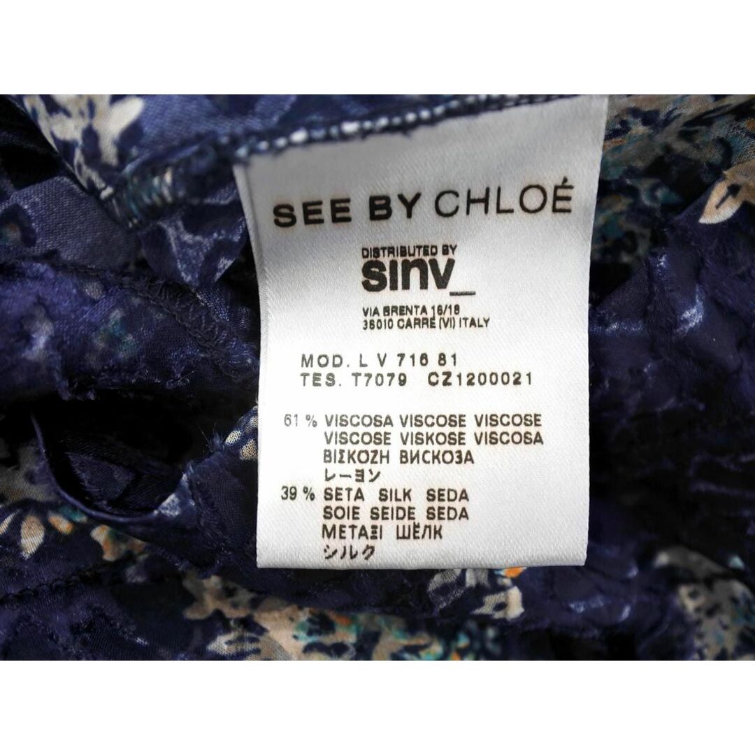 SEE BY CHLOE(シーバイクロエ)のシーバイクロエ シルク混 花柄 シアー Aライン ワンピース size40/紺 ■◇ レディース レディースのワンピース(ミニワンピース)の商品写真