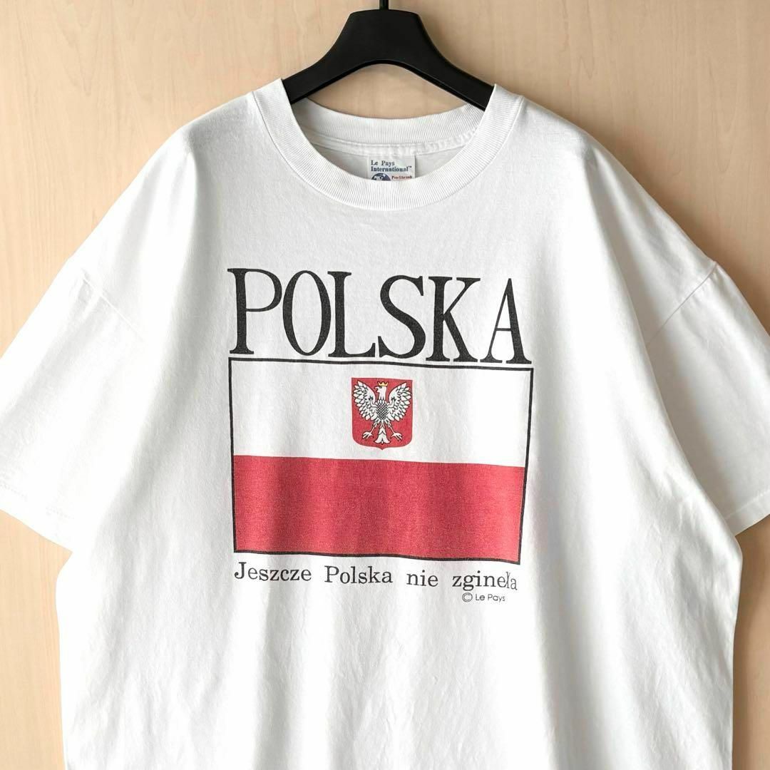 VINTAGE(ヴィンテージ)の90s USA製古着　ヴィンテージ　Tシャツ　ポーランド　国章　国旗　国家 メンズのトップス(Tシャツ/カットソー(半袖/袖なし))の商品写真