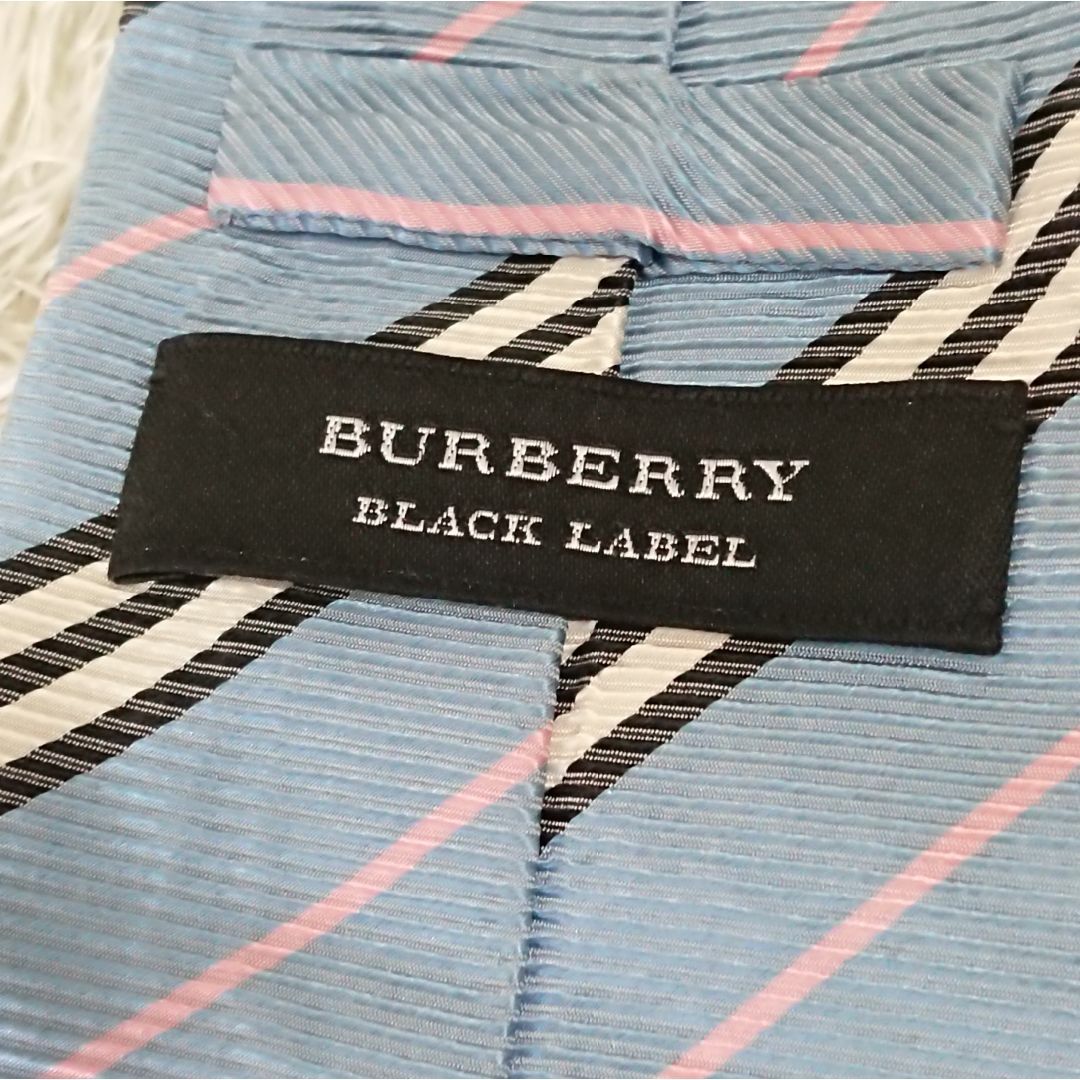 BURBERRY BLACK LABEL(バーバリーブラックレーベル)のバーバリーブラックレーベル ネクタイ　レジメンタル　水色　レギュラータイ　シルク メンズのファッション小物(ネクタイ)の商品写真