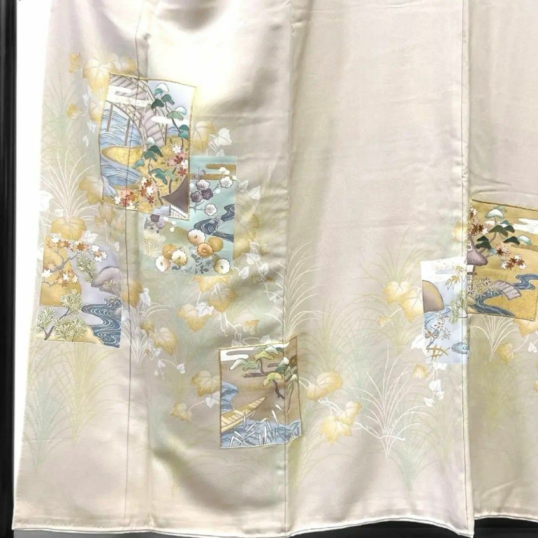 千總謹製　色留袖　三つ紋　比翼付き　金駒刺繍　色紙　景観模様　着物　024w レディースの水着/浴衣(その他)の商品写真