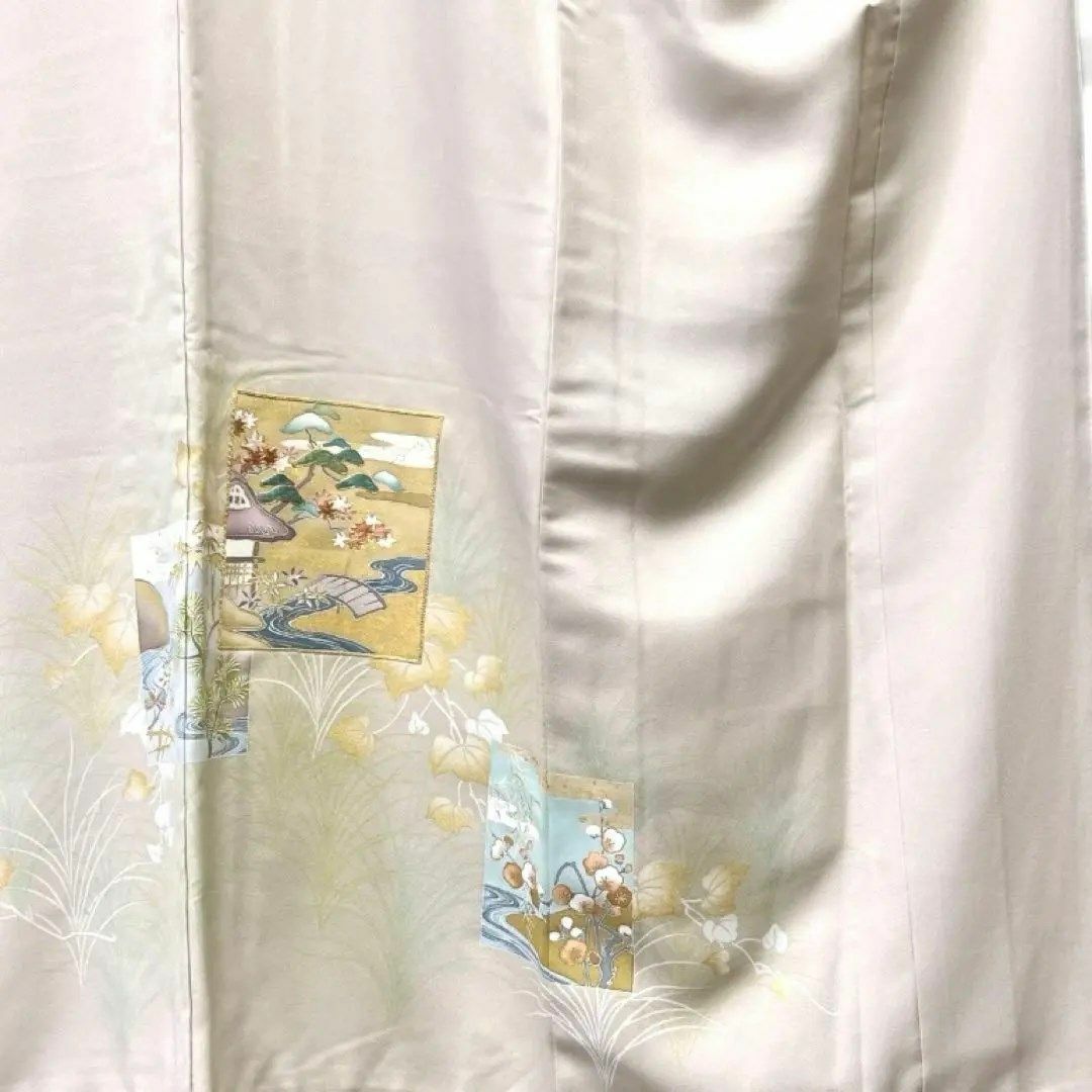 千總謹製　色留袖　三つ紋　比翼付き　金駒刺繍　色紙　景観模様　着物　024w レディースの水着/浴衣(その他)の商品写真