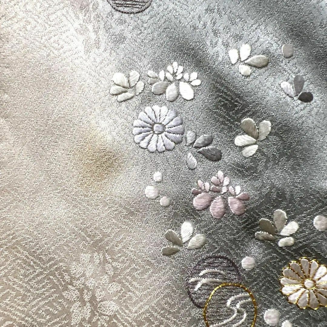 付け下げ　金駒刺繍　刺繍　ぼかし染め　花　菱　竹　芝草　流水　着物　024w レディースの水着/浴衣(その他)の商品写真