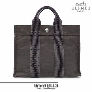 エルメス(Hermes)の美品 エルメス エールライン トートPM ハンドバッグ 101056M ナイロンキャンバス グレー シルバー金具 Hロゴ (トートバッグ)