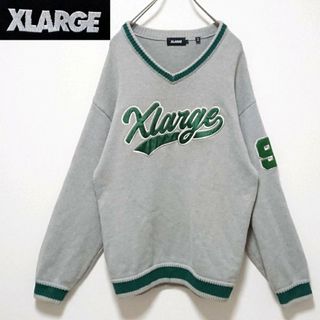 エクストララージ(XLARGE)の希少 エクストララージ フロント スリーブ 刺繍 ロゴ 厚手 リンガー ニット(ニット/セーター)