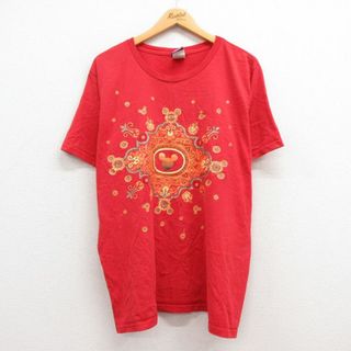 ディズニー(Disney)の古着 半袖 ビンテージ Tシャツ レディース 90年代 90s ディズニー DISNEY ミッキー MICKEY MOUSE ラメ コットン クルーネック 赤 レッド 23mar15 中古(ミニワンピース)