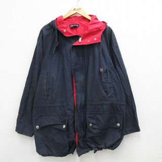 XL★古着 ノーティカ NAUTICA 長袖 ブランド ジャケット パーカー メンズ 90年代 90s ロング丈 コットン ラグラン 紺 ネイビー 23mar06 中古 アウター ジャンパー ブルゾン