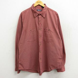 ランズエンド(LANDS’END)のXL★古着 ランズエンド 長袖 ブランド シャツ メンズ 00年代 00s 大きいサイズ コットン 赤他 レッド チェック 23mar28 中古 トップス(シャツ)