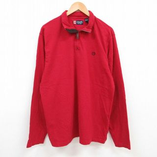 チャップス(CHAPS)のXL★古着 チャップス CHAPS 長袖 ブランド ハーフジップ トップス メンズ 90年代 90s ワンポイントロゴ ヒジ当て コットン 赤 レッド 23mar18 中古(シャツ)