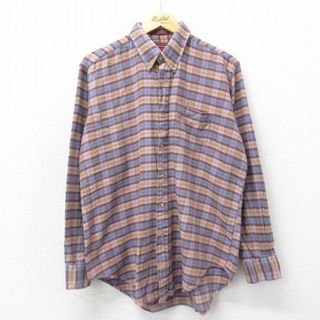 ラルフローレン(Ralph Lauren)のXL★古着 ラルフローレン Ralph Lauren チャップス 長袖 ブランド フランネル シャツ メンズ 80年代 80s コットン ボタンダウン 紫他 パープル チェック 23mar07 中古 トップス(シャツ)