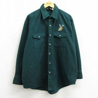 XL★古着 長袖 ヘビー フランネル シャツ メンズ 90年代 90s シカ 大きいサイズ コットン 緑 グリーン 23mar08 中古 トップス(シャツ)