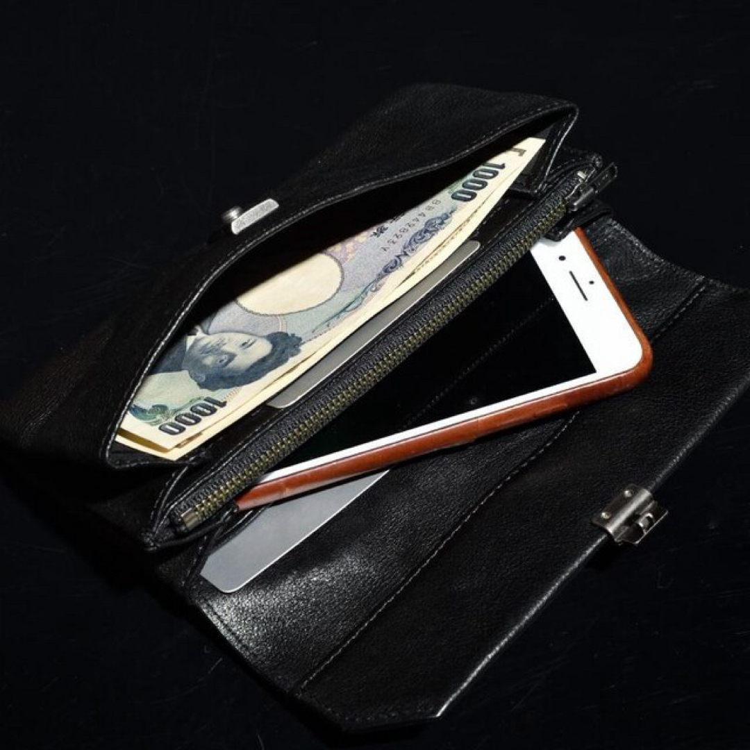 ◆BLACK LEATHER 長財布 挿込み錠 ウォレット 小銭入れ有◆黒k52 メンズのファッション小物(長財布)の商品写真