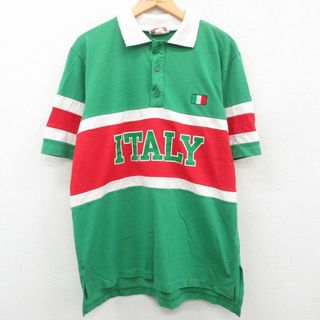 XL★古着 半袖 ポロ シャツ メンズ 90年代 90s イタリア マルチカラー 大きいサイズ USA製 緑他 グリーン 23mar31 中古 トップス(ポロシャツ)