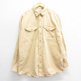 XL★古着 長袖 シャツ メンズ 90年代 90s ロング丈 コットン 黄系 イエロー 23mar04 中古 トップス(シャツ)