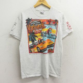 ヘインズ(Hanes)のM★古着 ヘインズ Hanes 半袖 ビンテージ Tシャツ メンズ 00年代 00s レーシングカー kartweek クルーネック 薄グレー 霜降り 23mar18 中古(Tシャツ/カットソー(半袖/袖なし))