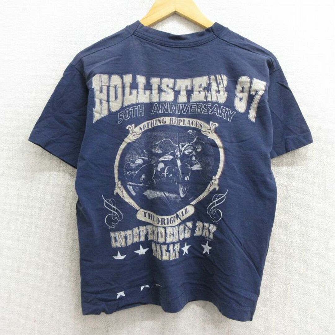 Hollister(ホリスター)のL★古着 半袖 ビンテージ Tシャツ メンズ 90年代 90s ホリスター Hollister バイク コットン クルーネック USA製 紺 ネイビー 23mar25 中古 メンズのトップス(Tシャツ/カットソー(半袖/袖なし))の商品写真