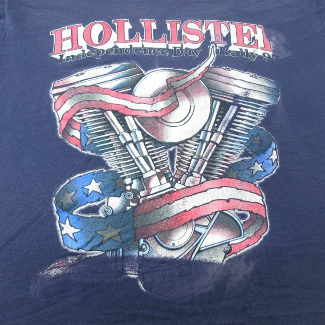 Hollister(ホリスター)のL★古着 半袖 ビンテージ Tシャツ メンズ 90年代 90s ホリスター Hollister バイク コットン クルーネック USA製 紺 ネイビー 23mar25 中古 メンズのトップス(Tシャツ/カットソー(半袖/袖なし))の商品写真