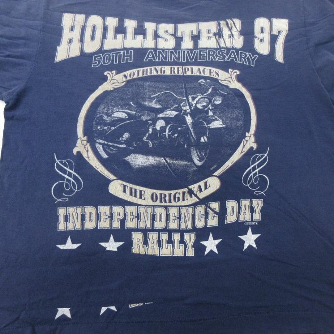 Hollister(ホリスター)のL★古着 半袖 ビンテージ Tシャツ メンズ 90年代 90s ホリスター Hollister バイク コットン クルーネック USA製 紺 ネイビー 23mar25 中古 メンズのトップス(Tシャツ/カットソー(半袖/袖なし))の商品写真