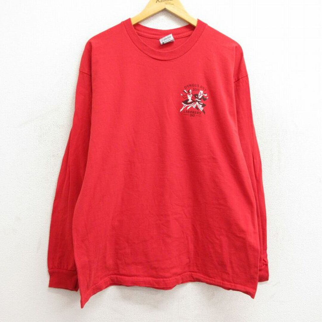 XL★古着 長袖 Tシャツ メンズ 鳥 LABORERS コットン クルーネック USA製 赤 レッド 23mar01 中古 メンズのトップス(Tシャツ/カットソー(半袖/袖なし))の商品写真