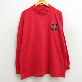 スターター(STARTER)のXL★古着 スターター STARTER 長袖 ビンテージ Tシャツ メンズ 00年代 00s ネブラスカハスキーズ 大きいサイズ コットン ハイネック モックネック 赤 レッド 23mar01 中古(Tシャツ/カットソー(半袖/袖なし))