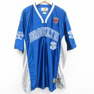 XL★古着 半袖 フットボール Tシャツ メンズ 00年代 00s BROOKLYN 大きいサイズ Vネック ロング丈 青他 ブルー ユニフォーム 23mar29 中古(Tシャツ/カットソー(半袖/袖なし))