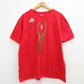 ナイキ(NIKE)のXL★古着 ナイキ NIKE 半袖 ブランド Tシャツ メンズ オハイオ ワンポイントロゴ 大きいサイズ クルーネック 赤 レッド 23mar16 中古(Tシャツ/カットソー(半袖/袖なし))