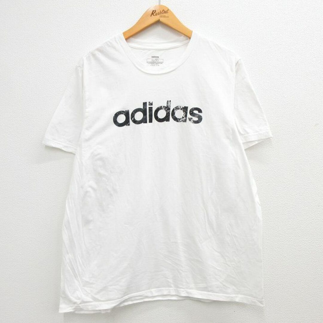 adidas(アディダス)のXL★古着 アディダス adidas 半袖 ブランド Tシャツ メンズ ビッグロゴ 大きいサイズ コットン クルーネック 白 ホワイト 23mar16 中古 メンズのトップス(Tシャツ/カットソー(半袖/袖なし))の商品写真