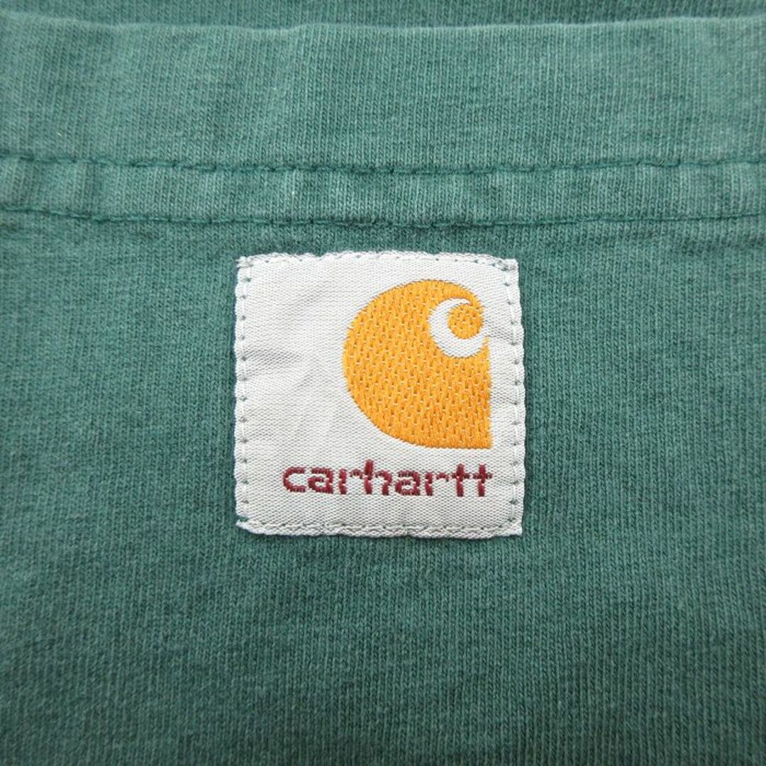 Charhartt WIP(カーハートダブリューアイピー)のXL★古着 カーハート Carhartt 半袖 ブランド Tシャツ メンズ ワンポイントロゴ コットン クルーネック 緑 グリーン 23mar16 中古 メンズのトップス(Tシャツ/カットソー(半袖/袖なし))の商品写真