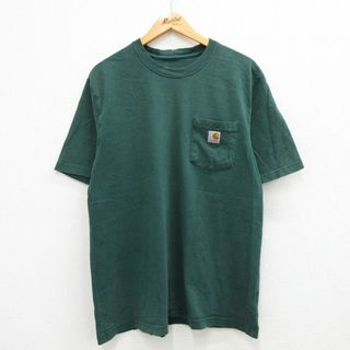 カーハートダブリューアイピー(Charhartt WIP)のXL★古着 カーハート Carhartt 半袖 ブランド Tシャツ メンズ ワンポイントロゴ コットン クルーネック 緑 グリーン 23mar16 中古(Tシャツ/カットソー(半袖/袖なし))