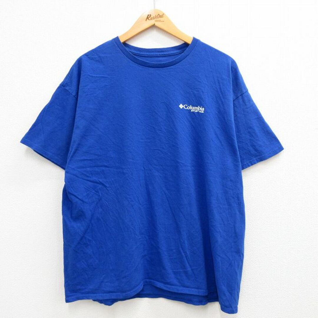 Columbia(コロンビア)のXL★古着 コロンビア COLUMBIA 半袖 ブランド Tシャツ メンズ カジキマグロ ワンポイントロゴ コットン クルーネック 青 ブルー 23mar30 中古 メンズのトップス(Tシャツ/カットソー(半袖/袖なし))の商品写真