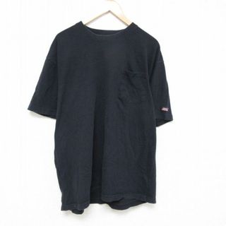 ディッキーズ(Dickies)のXL★古着 ディッキーズ Dickies 半袖 ブランド Tシャツ メンズ 胸ポケット付き 無地 大きいサイズ コットン クルーネック 黒 ブラック 23mar24 中古(Tシャツ/カットソー(半袖/袖なし))