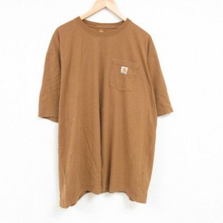 カーハートダブリューアイピー(Charhartt WIP)のXL★古着 カーハート Carhartt 半袖 ブランド Tシャツ メンズ 胸ポケット付き 大きいサイズ ロング丈 コットン クルーネック 茶 ブラウン 23mar24 中古(Tシャツ/カットソー(半袖/袖なし))