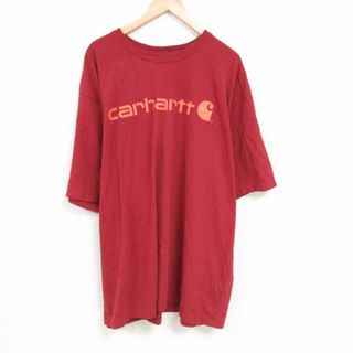 カーハートダブリューアイピー(Charhartt WIP)のXL★古着 カーハート Carhartt 半袖 ブランド Tシャツ メンズ ビッグロゴ 大きいサイズ ロング丈 クルーネック エンジ 23mar24 中古(Tシャツ/カットソー(半袖/袖なし))