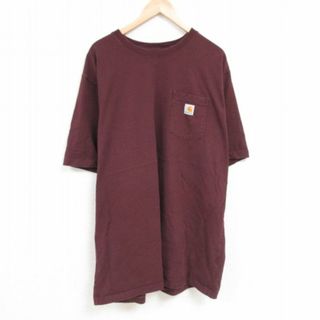 カーハートダブリューアイピー(Charhartt WIP)のXL★古着 カーハート Carhartt 半袖 ブランド Tシャツ メンズ 胸ポケット付き 大きいサイズ ロング丈 コットン クルーネック エンジ 23mar24 中古(Tシャツ/カットソー(半袖/袖なし))